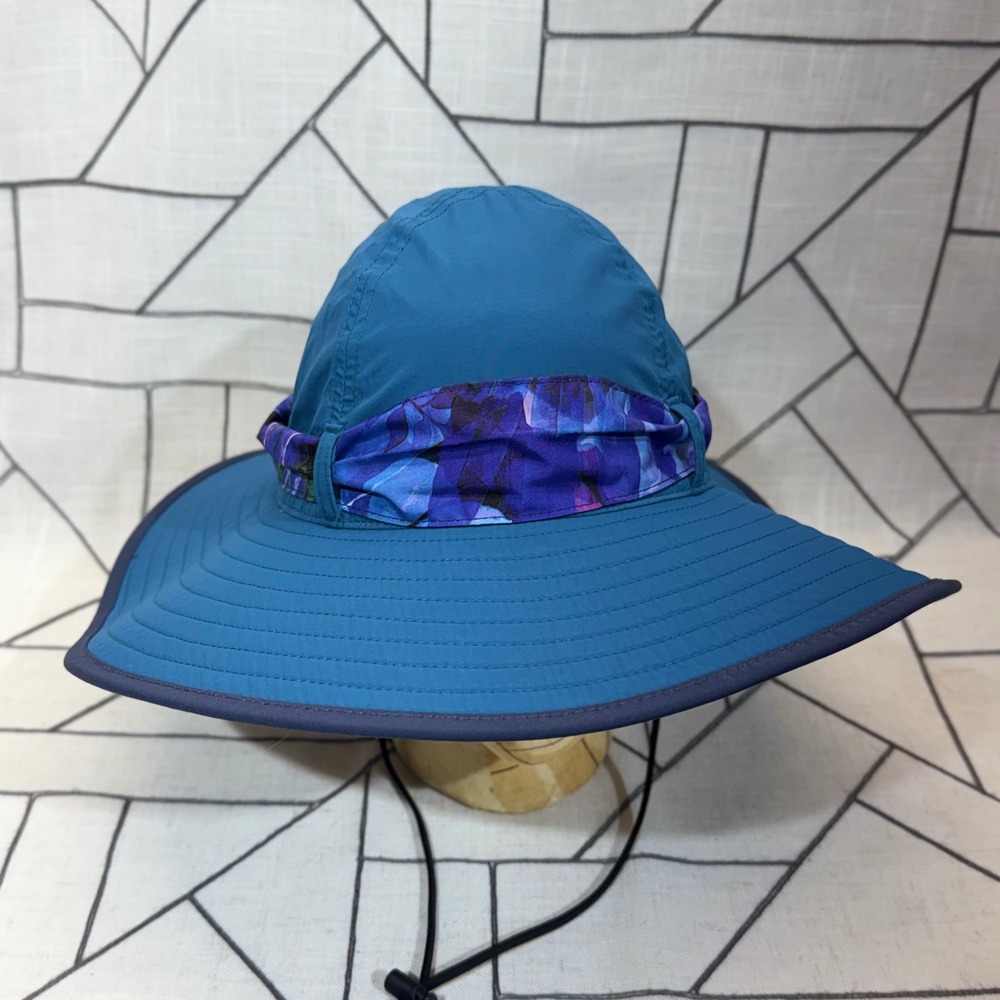 Sunday Afternoons Sun Hat One Size Teal Blue Floral Sash Wide Brim Hiking Hat